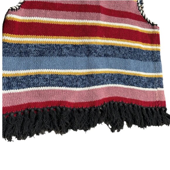 Vintage Bon Magique Womens L Knitted by Hand Sweater Vest Front Button Fringe - Picture 7 of 13